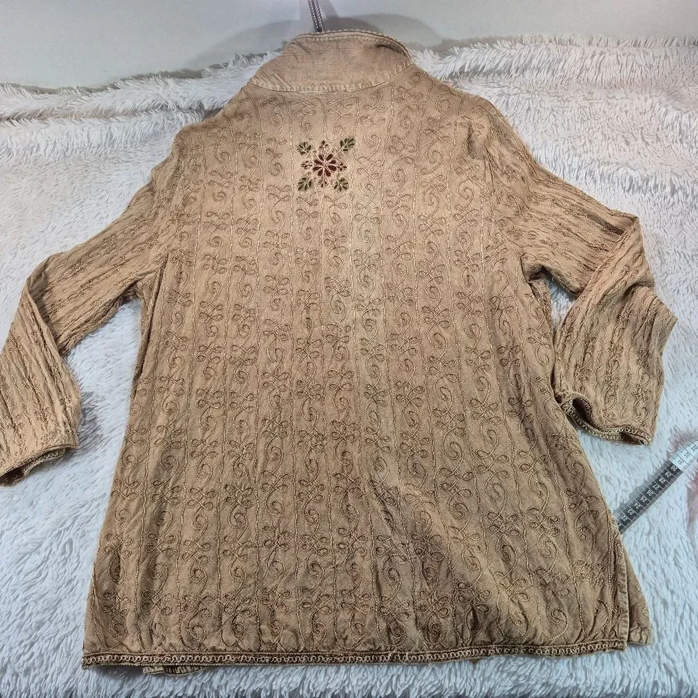NWOT BILA Crinkle Gauze Embroidered Top & Pants Set Womans XL Boho Hippie Chic